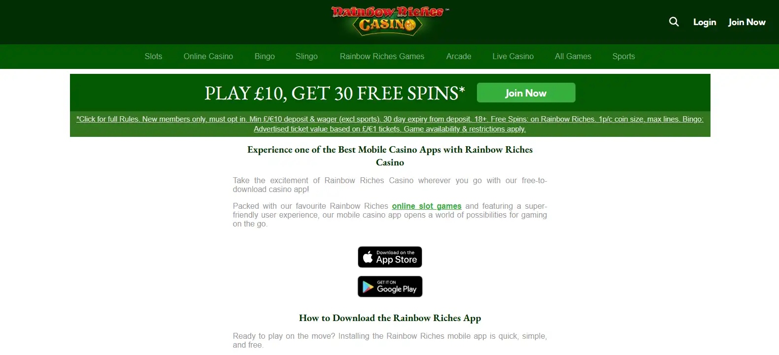 Rainbow Riches Casino App for iPhone and Android