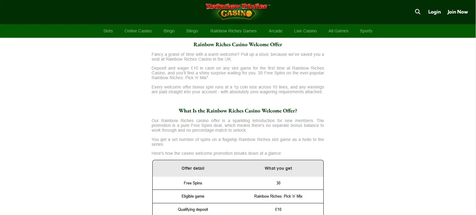 Rainbow Riches Casino Bonus and Promotions